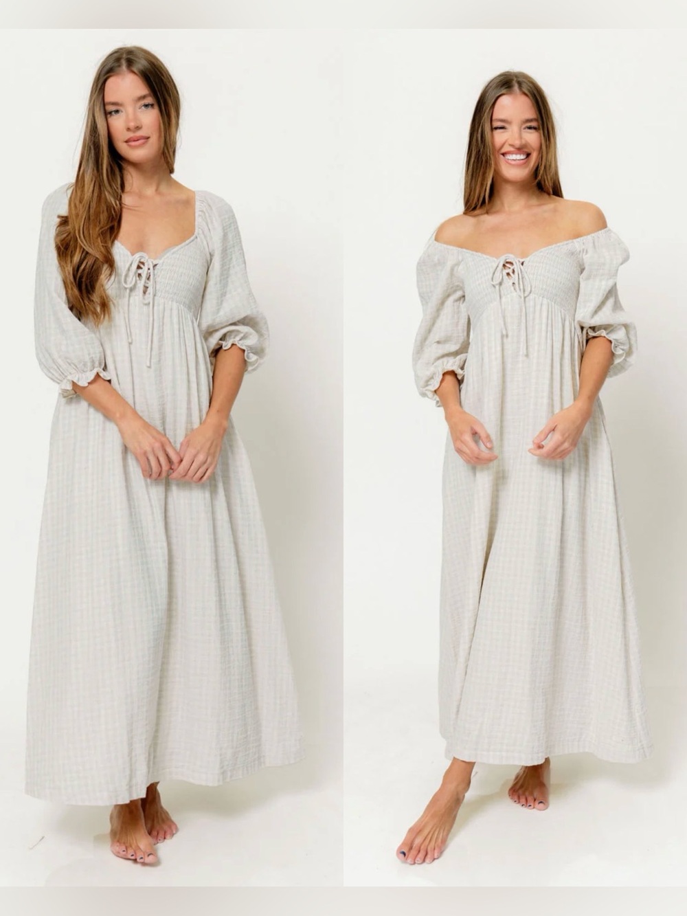 Worth Collective Cecilia 100% Cotton Smocked Maxi Dress Bump Friendly,M